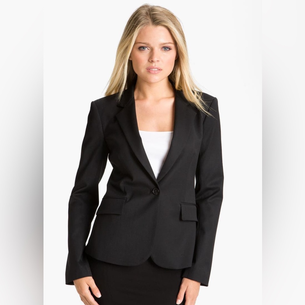 Theory ‘Gabrielle’ Textured Single Breasted Single Button Black Blazer Size 8